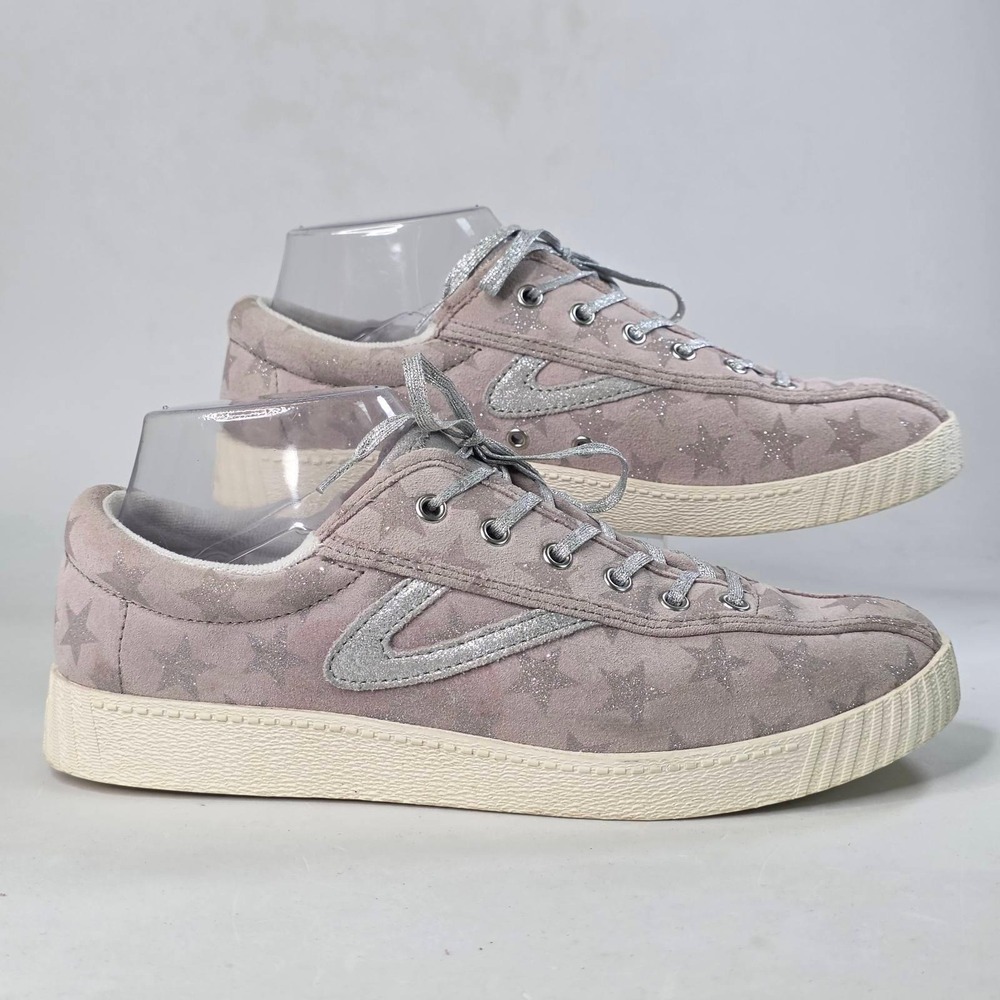 Tretorn Nylite 25 Plus Mauve Suede Star Print Glitter Sneakers Women's Size 8